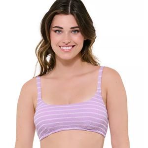Women's Freshwater Lavender White Striped Ribbed Bralette Bikini Swim Top